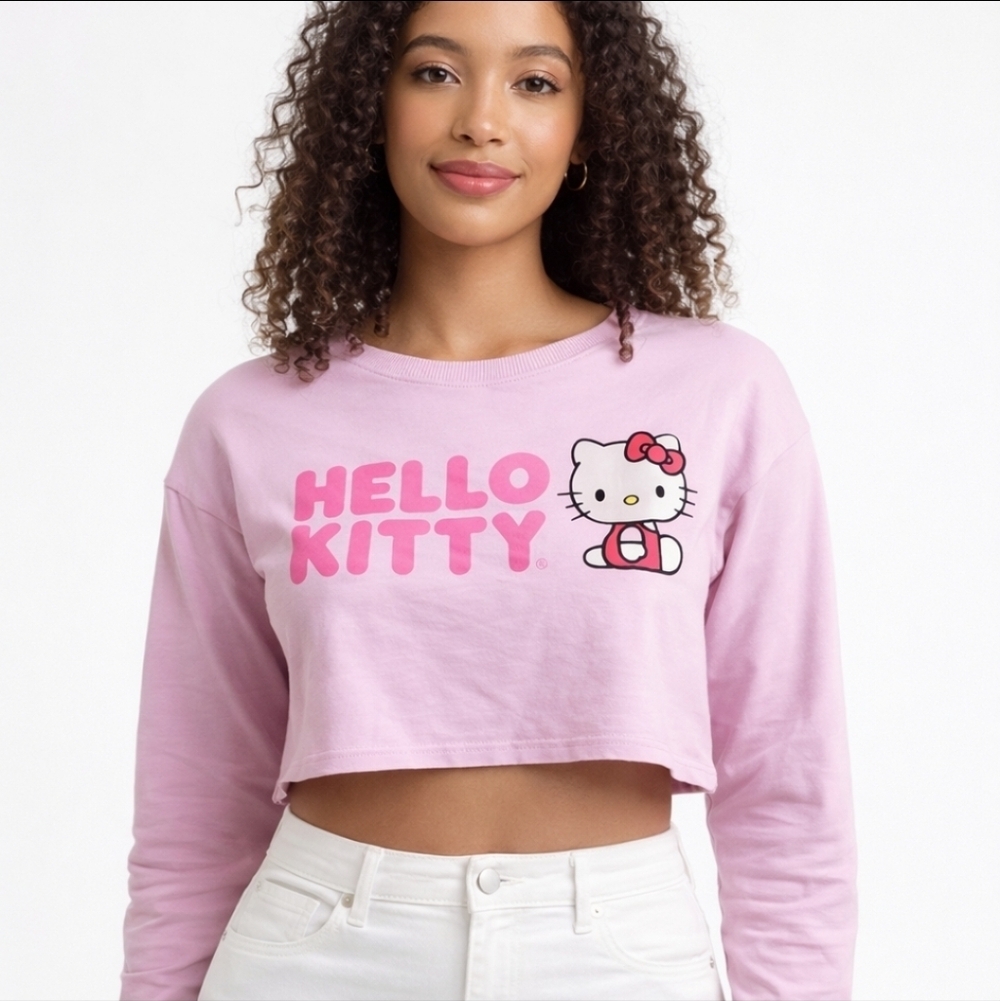 Hello Kitty & Friends Pink Cropped Long Sleeve Top Size M